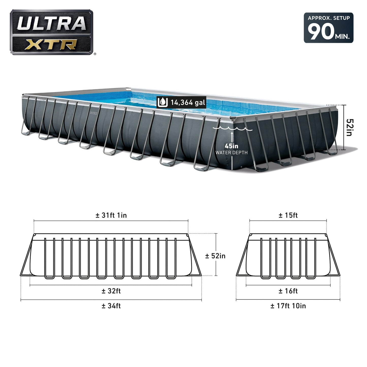 Intex 32ft x 16ft x 52in Ultra XTR Rectangular Swimming Pool and Maintenance Kit