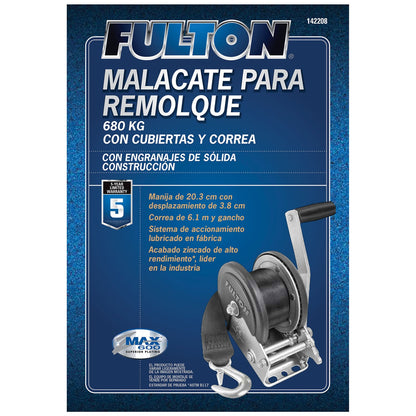 Fulton 142208 Single Speed Tow Winch with 20 Inch Strap, 1500 Pound Capacity
