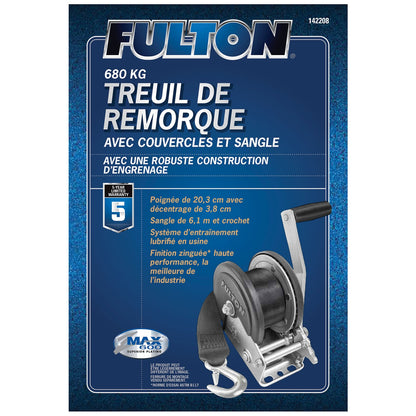 Fulton 142208 Single Speed Tow Winch with 20 Inch Strap, 1500 Pound Capacity