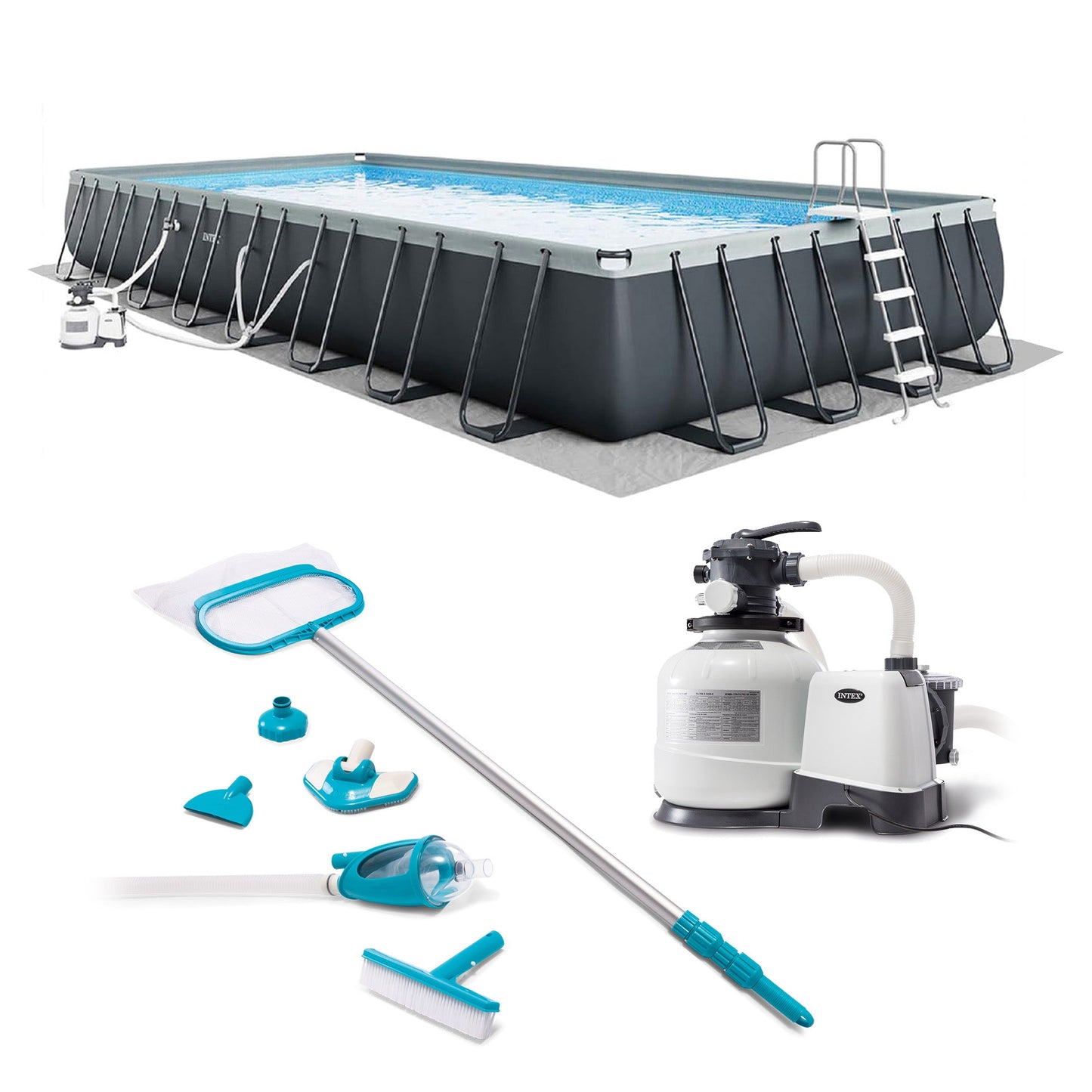 Intex 32ft x 16ft x 52in Ultra XTR Rectangular Pool Set with Maintenance Kit