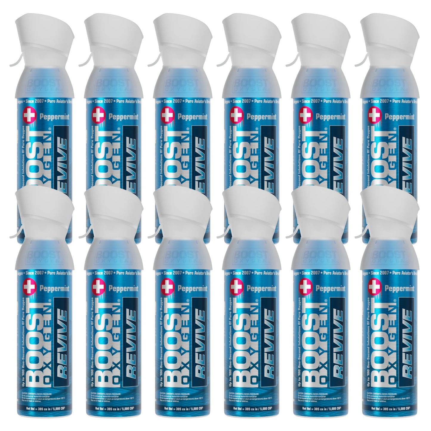 Boost Oxygen Natural Portable 5 Liter Pure Oxygen Canister Peppermint (12 Pack)