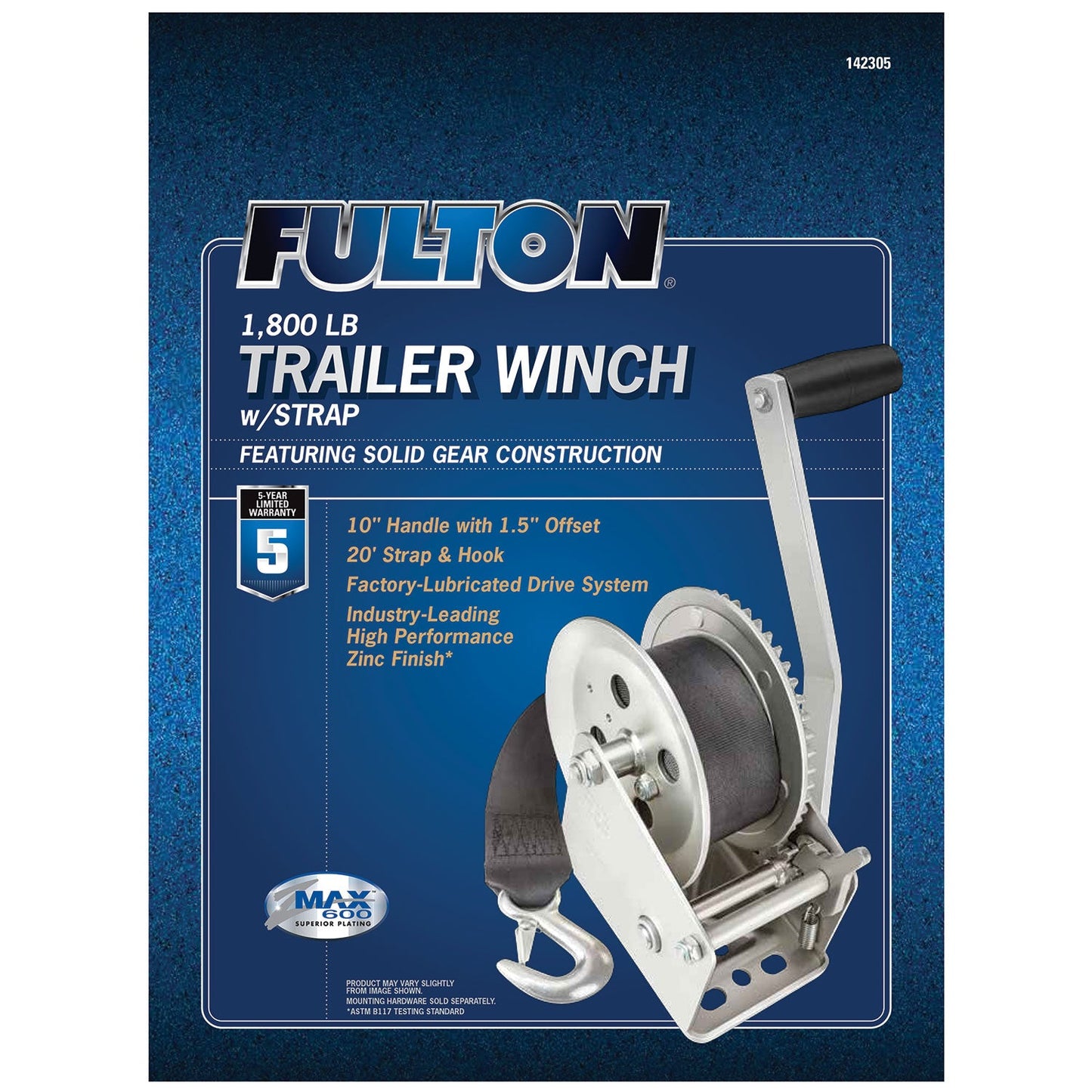 Fulton 142305 Single Speed Tow Winch with 20 Inch Strap, 1800 Pound Capacity