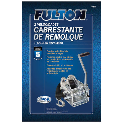 Fulton 142415 Dual Speed Tow Winch with 20 Inch Strap, 2,600 Pound Capacity