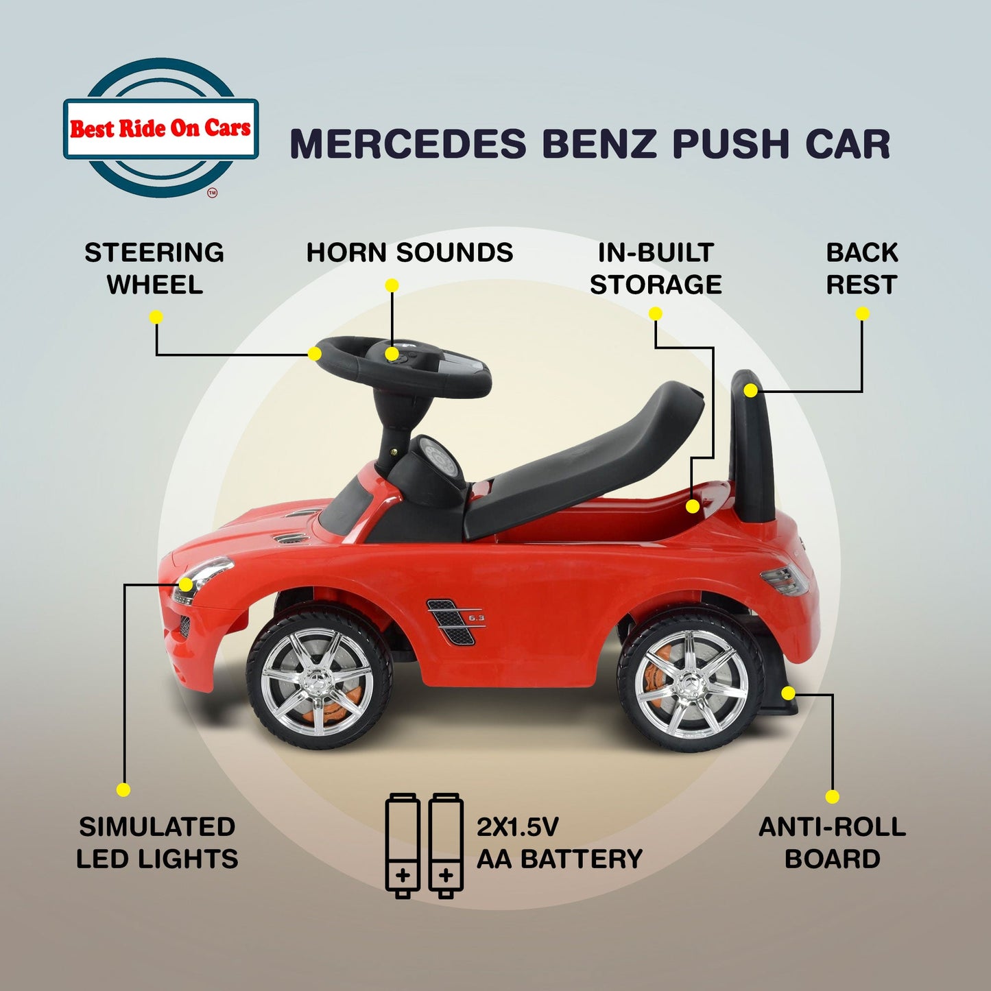 Best Ride On Cars Baby Toddler Ride-On Push Car with Sounds, Red