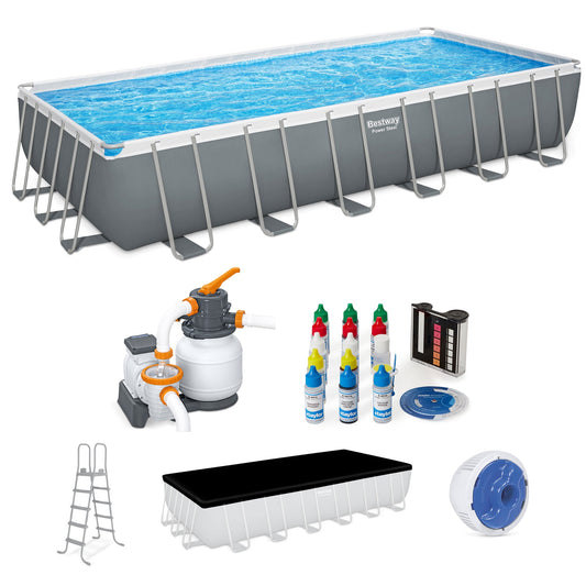Bestway 24ft x 12ft x 52in Rectangular Frame Family Swimming Pool & Test Kit