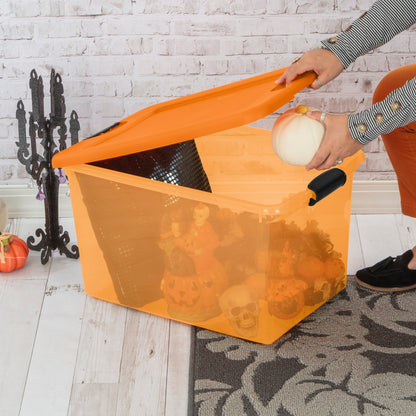 Sterilite 64 Quart Latching Plastic Storage Container, Purple & Orange (12 Pack)