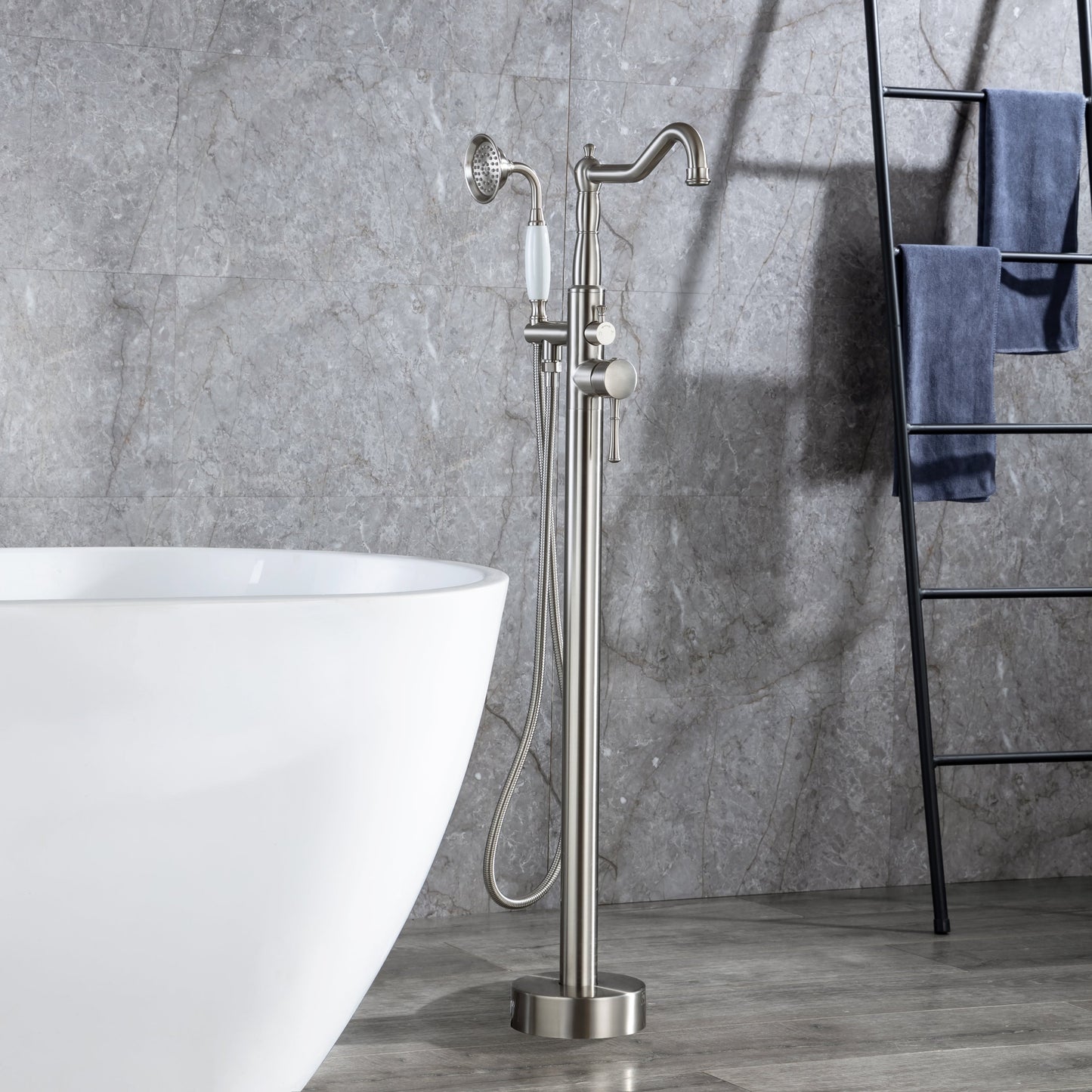 Freestanding Bathtub Faucet Tub Filler Free Standing Matte Black Tub Faucet Classic Brass Stand Alone Clawfoot Tub faucet Soaking Tub Fillers Floor Mount Tub Filler with handheld shower