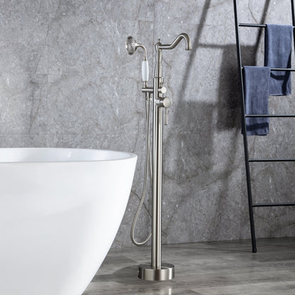 Freestanding Bathtub Faucet Tub Filler Free Standing Matte Black Tub Faucet Classic Brass Stand Alone Clawfoot Tub faucet Soaking Tub Fillers Floor Mount Tub Filler with handheld shower