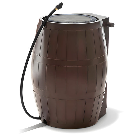 FCMP Outdoor RC4000 50 Gallon Outdoor Rain Water Catcher Barrel Container, Brown