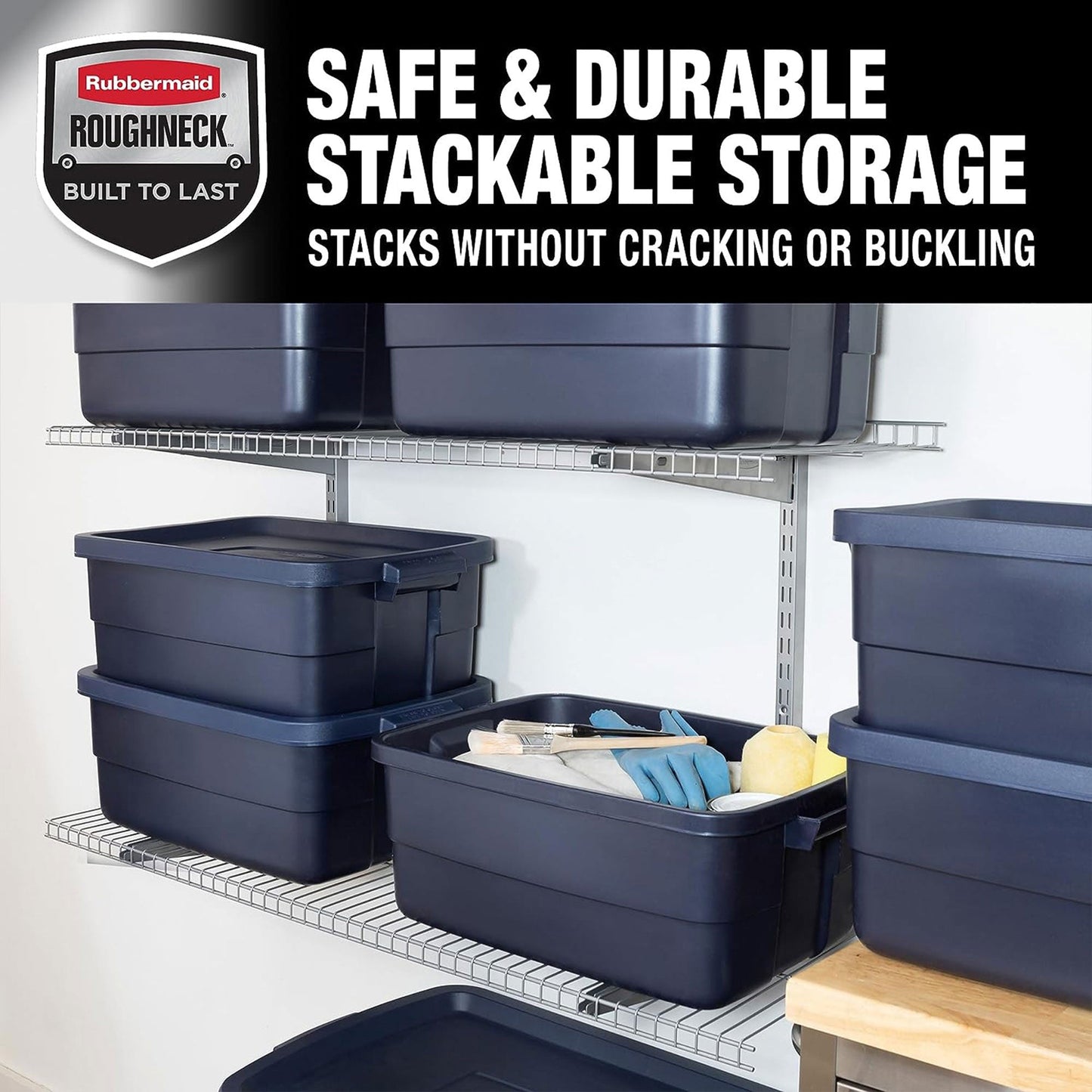 Rubbermaid 10 Gallon Stackable Storage Container, Dark Indigo Metallic (6 Pack)