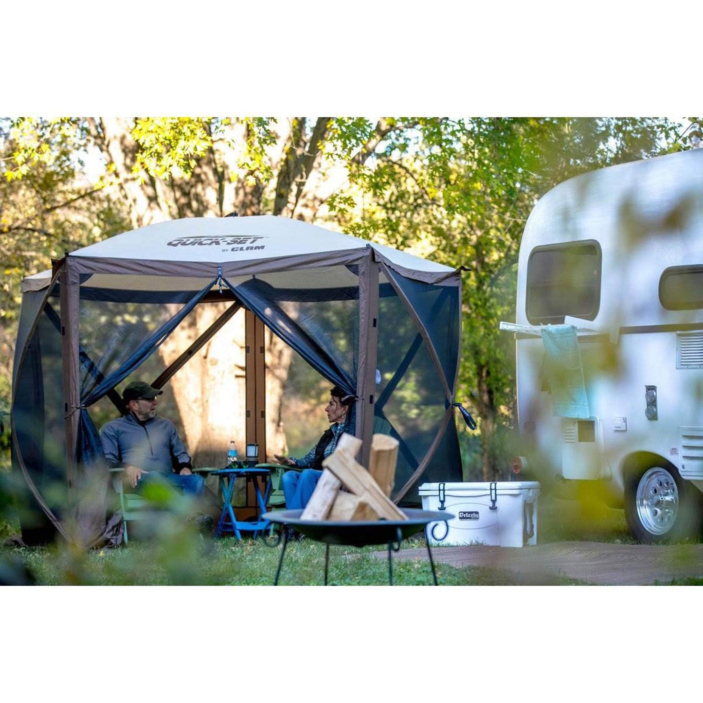 CLAM Quick-Set Venture 9 x 9 Ft Portable Outdoor Camping Canopy Shelter, Tan