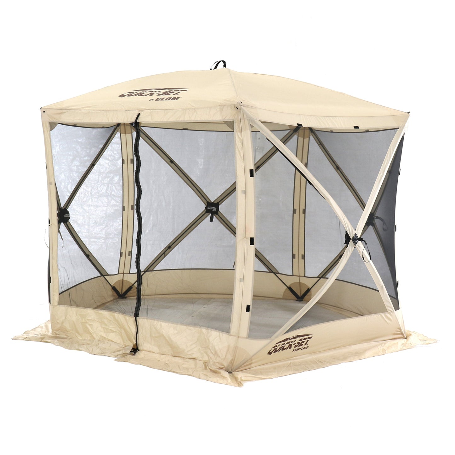 CLAM Quick-Set Venture 9 x 9 Ft Portable Outdoor Camping Canopy Shelter, Tan