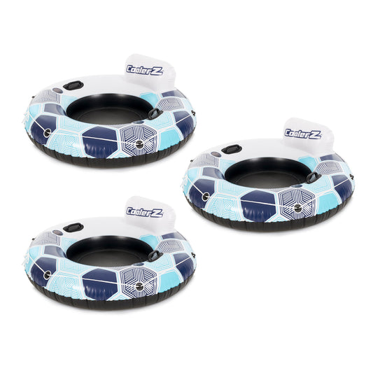 Bestway CoolerZ Rapid Rider Inflatable Lake Pool Tube Float, Blue/Gray, 3 Pack