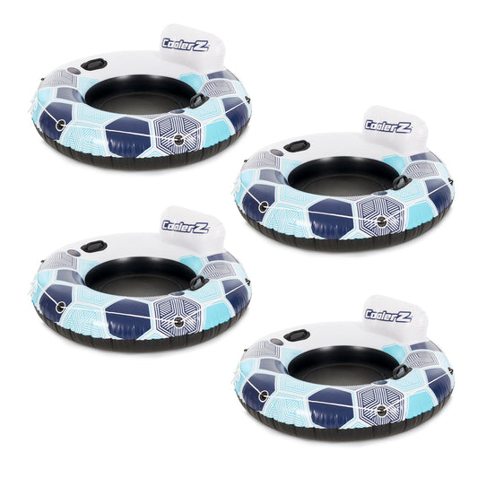 Bestway CoolerZ Rapid Rider Inflatable Lake Pool Tube Float, Blue/Gray, 4 Pack