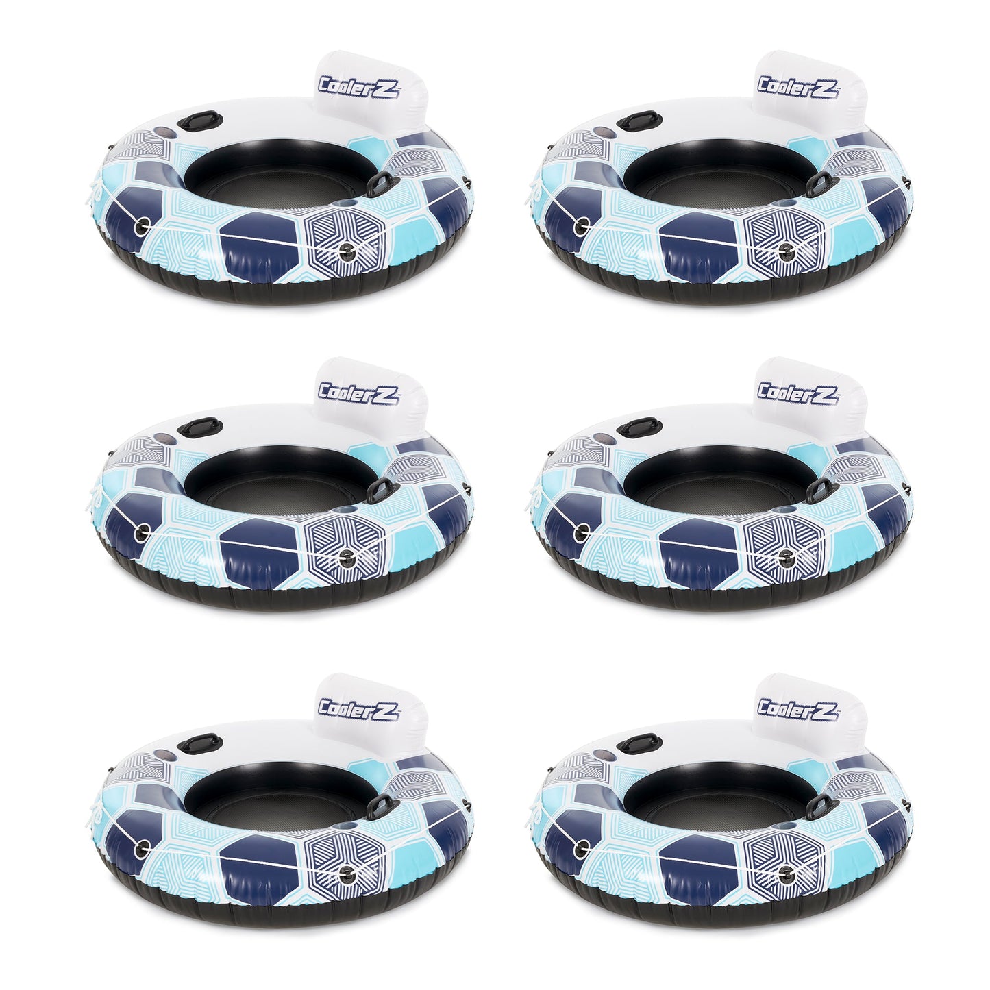 Bestway CoolerZ Rapid Rider Inflatable Lake Pool Tube Float, Blue/Gray, 6 Pack
