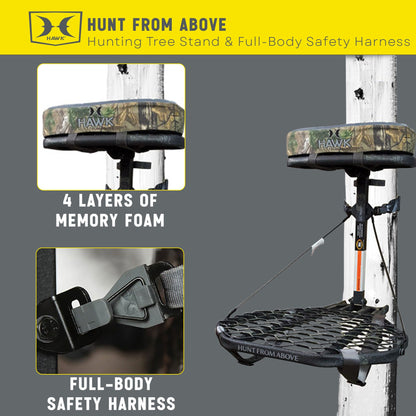 Hawk COMBAT Hang On Tree Stand, Deer Stand with 21 x 27" Saddle Hunting Platform