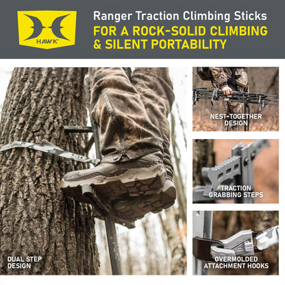 Hawk Ranger Traction 32" Climbing Sticks, Angled Step Tree Climbing Gear, 3-Pack