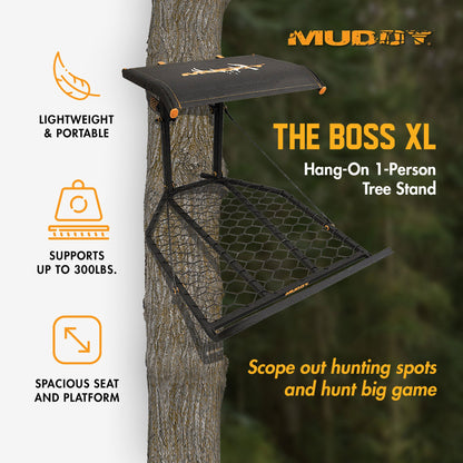 Muddy The Boss XL Hang On 1 Person Deer Hunting Tree Stand, Extra Wide Platform