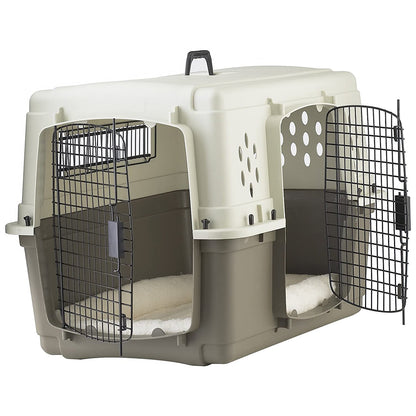 Miller Manufacturing Hard Sided Double Door Dog & Pet Travel Kennel Crate, Brown