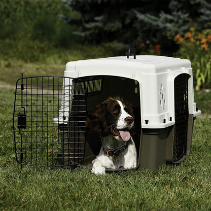 Miller Manufacturing Hard Sided Double Door Dog & Pet Travel Kennel Crate, Brown