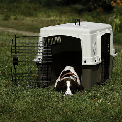 Miller Manufacturing Hard Sided Double Door Dog & Pet Travel Kennel Crate, Brown