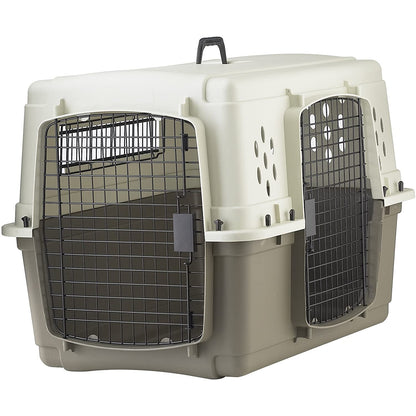 Miller Manufacturing Hard Sided Double Door Dog & Pet Travel Kennel Crate, Brown