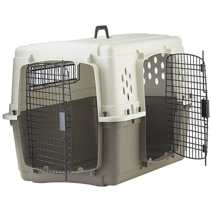 Miller Manufacturing Hard Sided Double Door Dog & Pet Travel Kennel Crate, Brown