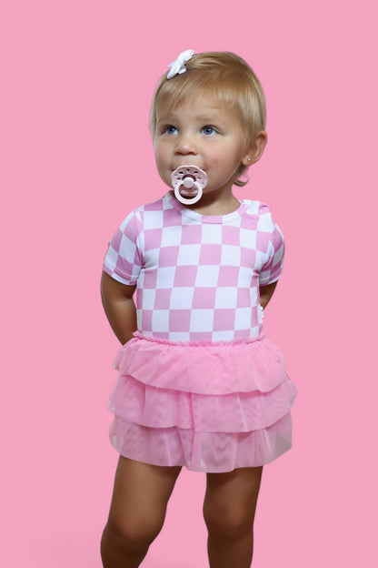 BUBBLEGUM CHECKERS DREAM TUTU BODYSUIT DRESS