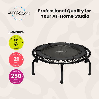 JumpSport 250 Workout Rebounder for Adults, 39" Mini Fitness Trampoline, Black