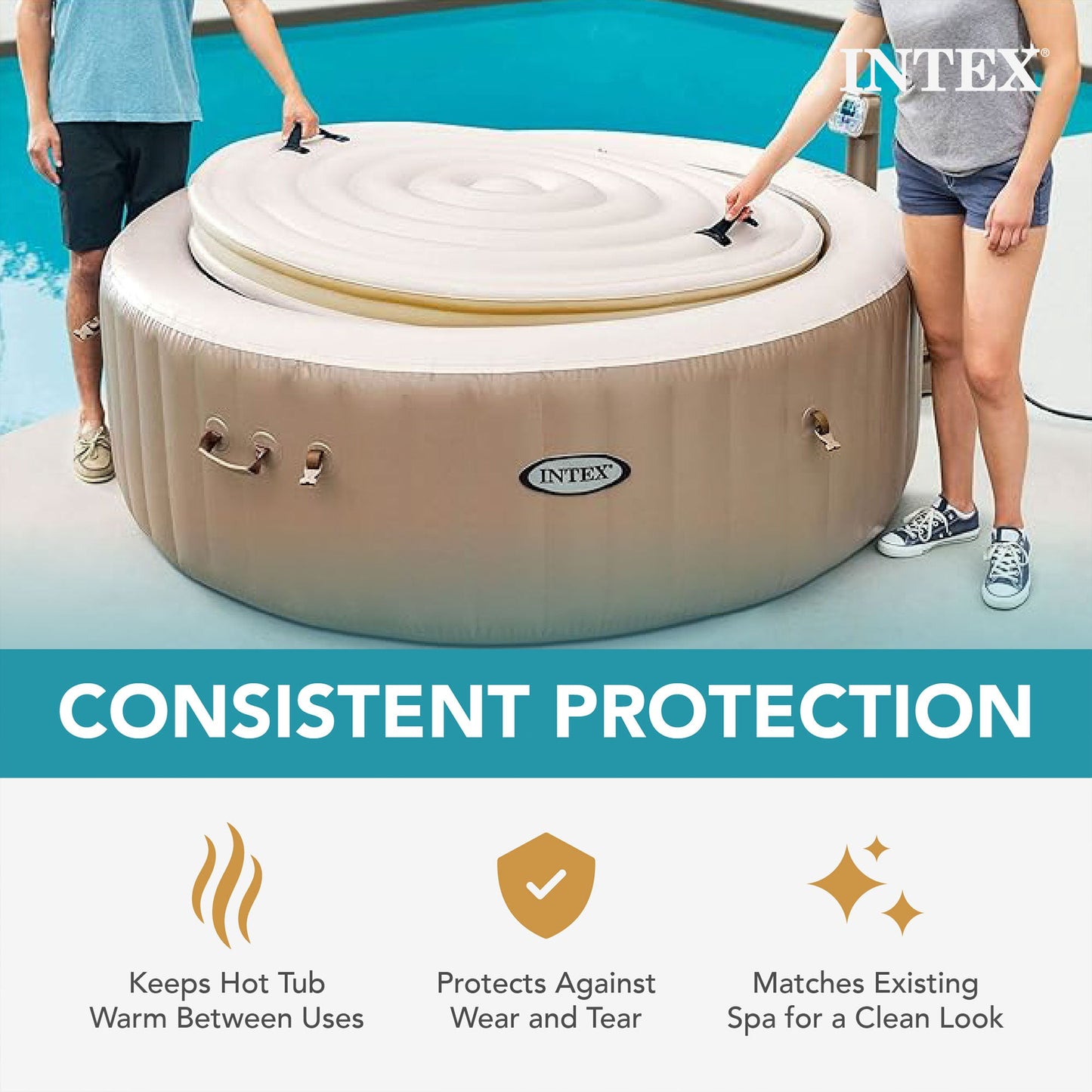 Intex PureSpa Hot Tub Cover w/ Foam Headrest (2 Pack) & Removable Seat (2 Pack)
