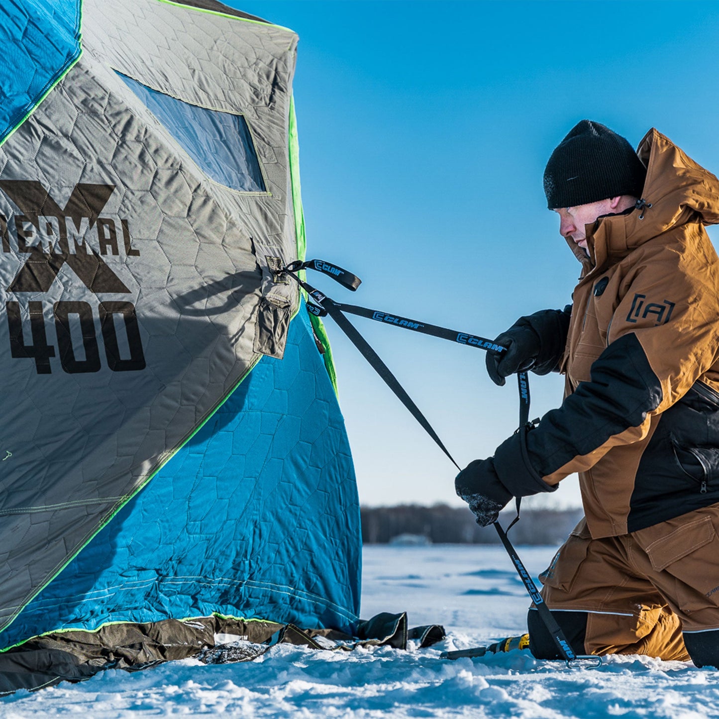 CLAM X-400 Portable 8 Ft 6 Person Pop Up Ice Fishing Thermal Hub Shelter Tent