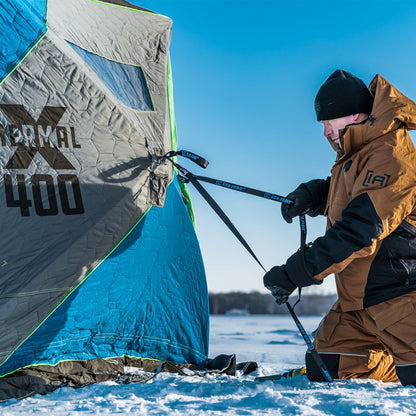 CLAM X-400 Portable 8 Ft 6 Person Pop Up Ice Fishing Thermal Hub Shelter Tent