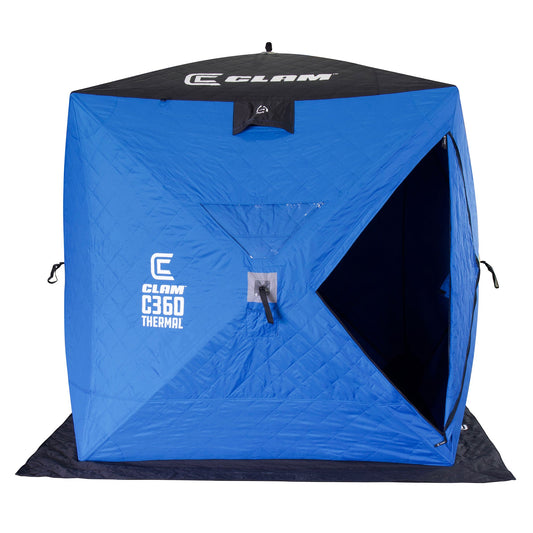 CLAM C-360 Portable 6 Ft 3 Person Pop Up Ice Fishing Thermal Hub Shelter Tent