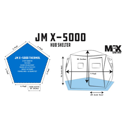 CLAM 14471 Portable 9 Ft Jason Mitchell X5000 Ice Fish Thermal Hub Shelter Tent