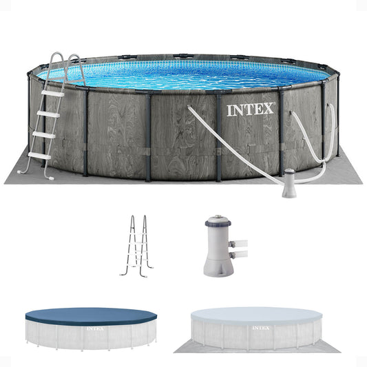 Intex Greywood Prism Frame 15'x48" Round Above Ground Outdoor Swimming Pool Set