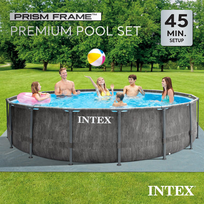 Intex Greywood Prism Frame 15'x48" Round Above Ground Outdoor Swimming Pool Set
