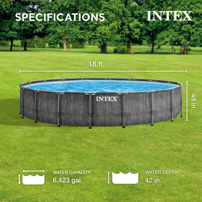 Intex Greywood Prism Frame 18'x48" Round Above Ground Outdoor Swimming Pool Set