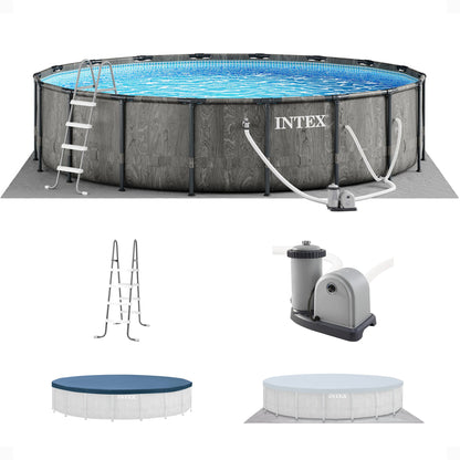 Intex Greywood Prism Frame 18'x48" Round Above Ground Outdoor Swimming Pool Set