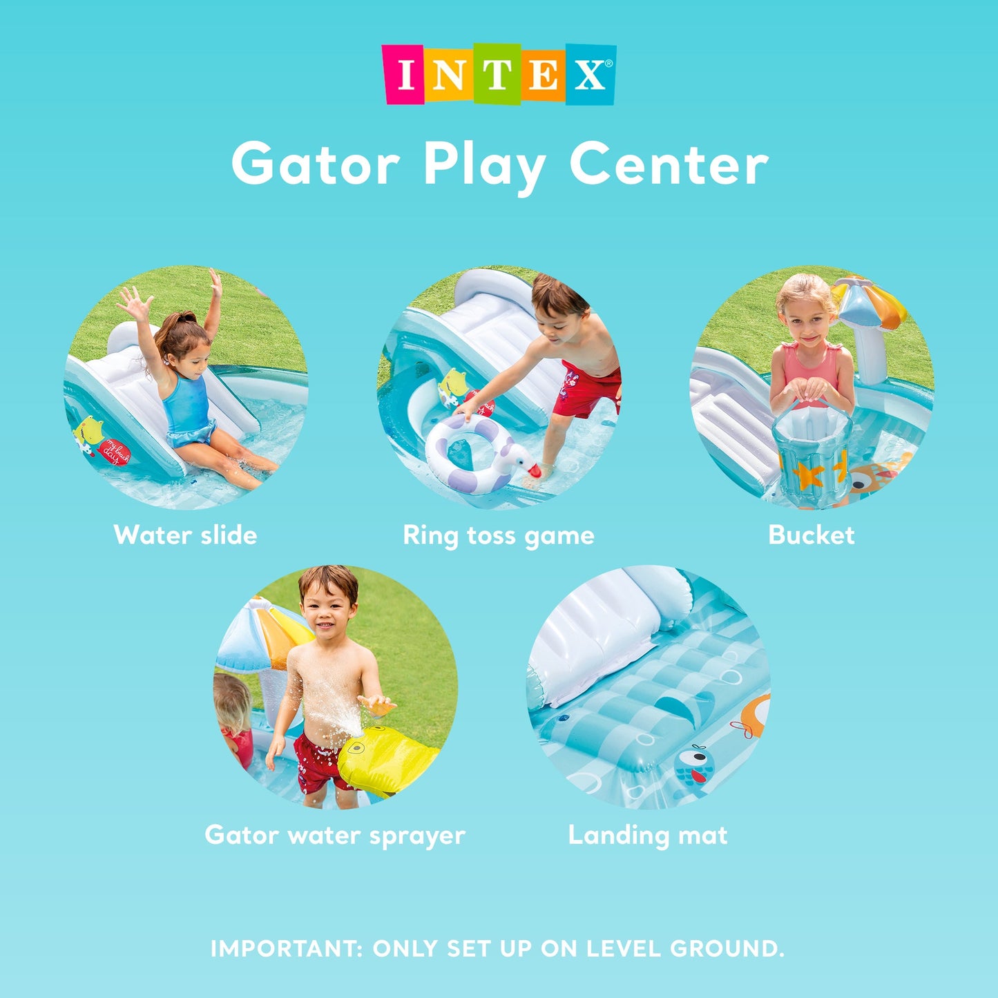 Intex 57165EP Gator Outdoor Inflatable Kiddie Pool Water Play Center with Slide