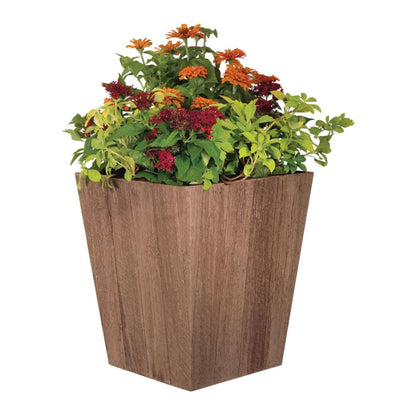 Suncast 16 Inch Farmington Decorative Rustic Wood Finish Garden Planter, Brown