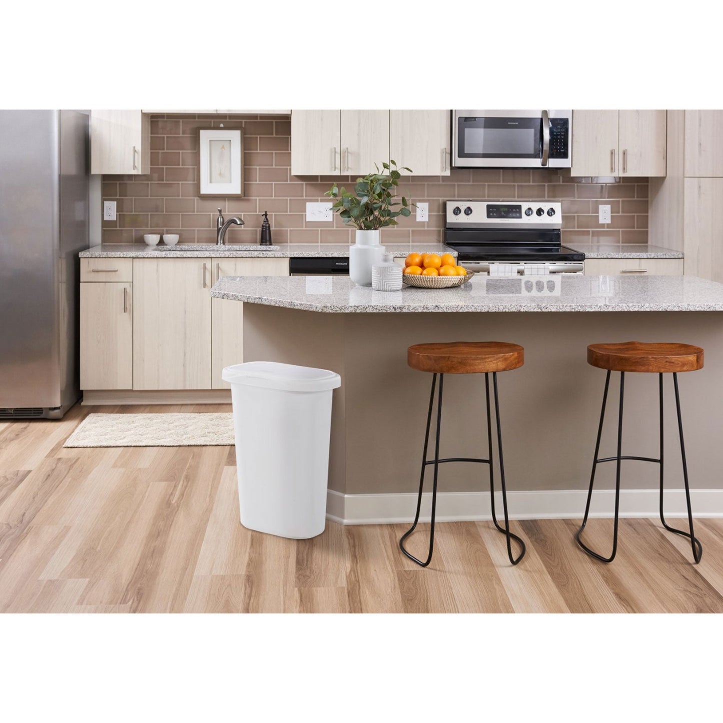 Rubbermaid 13.25 Gallon Rectangular Spring-Top Lid Wastebasket Trash Can, White