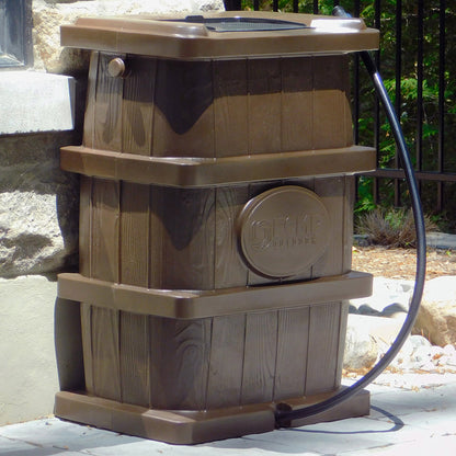 FCMP Outdoor WG4000-GRY Home Outdoor Wood Grain Rain Water Catcher Barrel, Gray