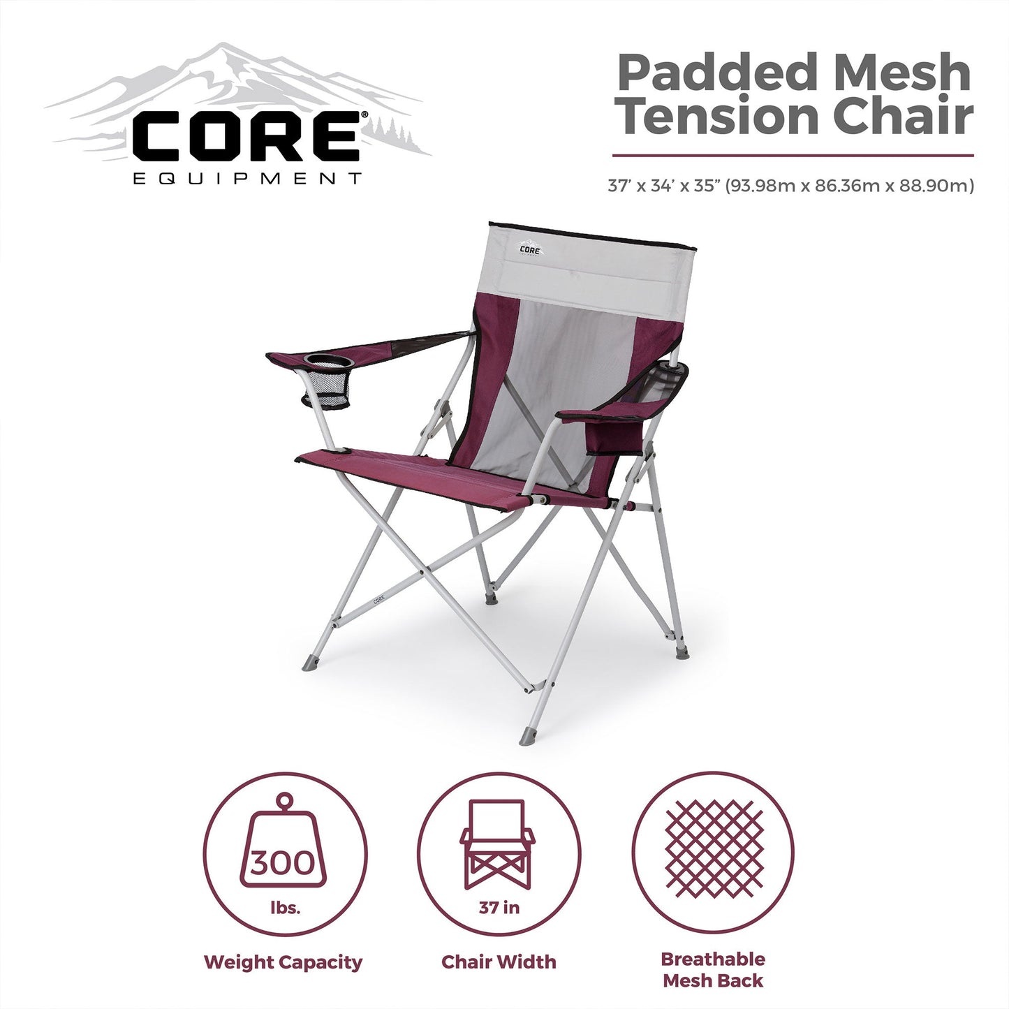 Core Portable Outdoor Camping Folding Chair with Carrying Storage Bag, Wine