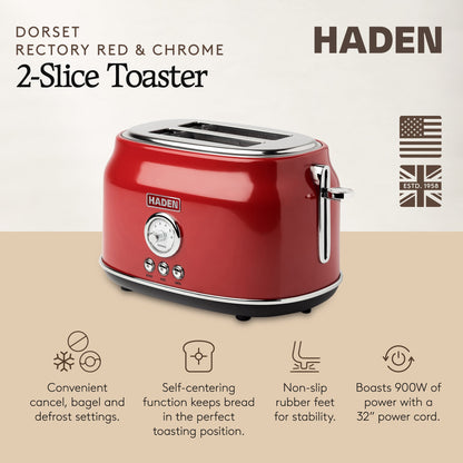 Haden Dorset 2 Slice Wide Slot Stainless Steel Toaster, Rectory Red