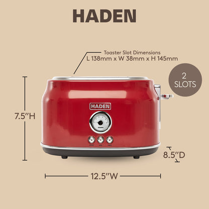 Haden Dorset 2 Slice Wide Slot Stainless Steel Toaster, Rectory Red