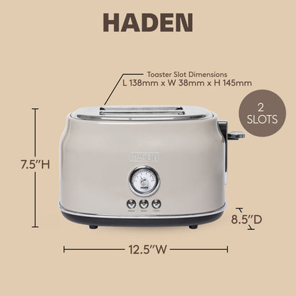 Haden Dorset 2 Slice Wide Slot Stainless Steel Toaster, Putty & Chrome