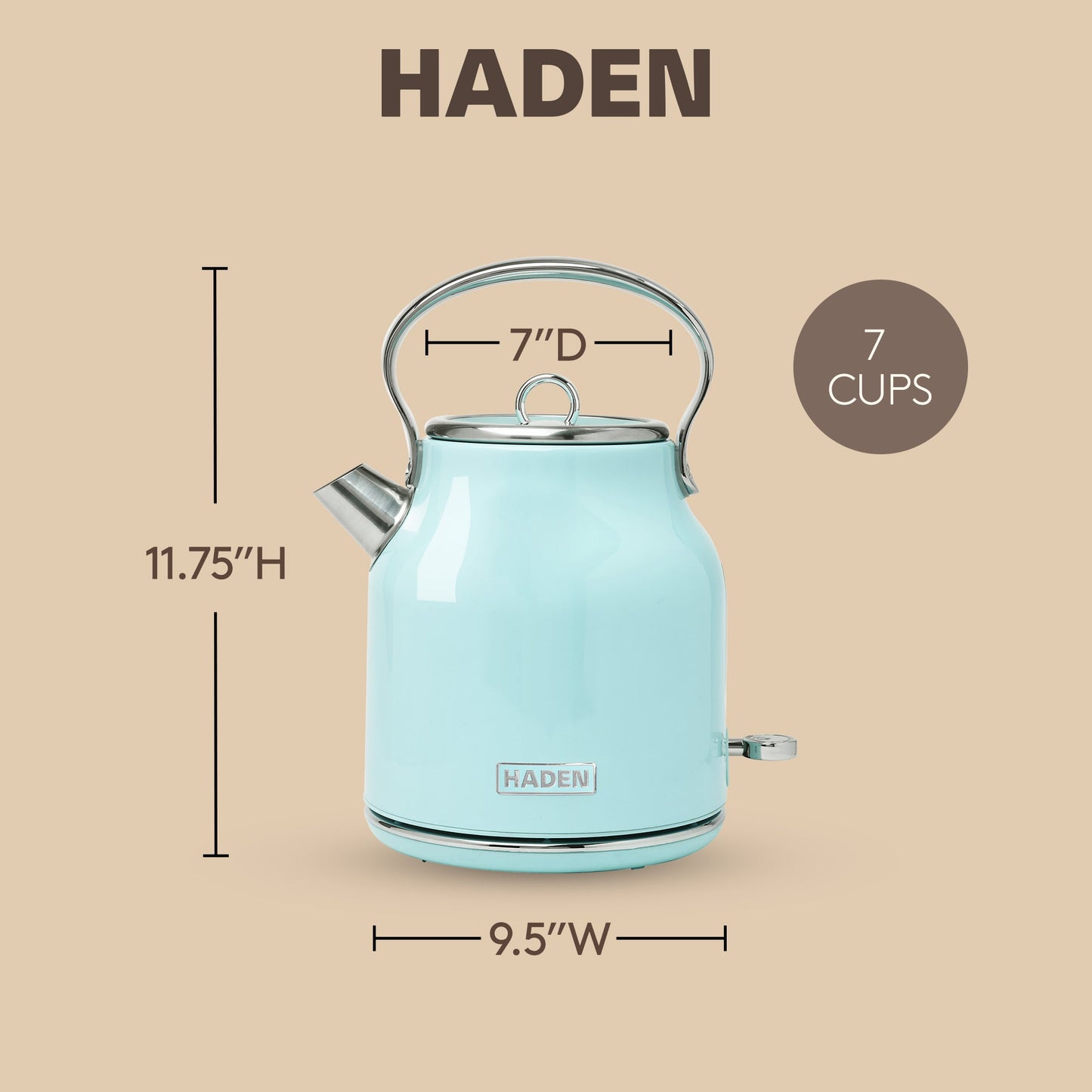 Haden Heritage 1.7L Stainless Steel Electric Water Kettle, Turquoise & Chrome