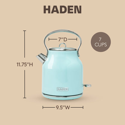 Haden Heritage 1.7L Stainless Steel Electric Water Kettle, Turquoise & Chrome