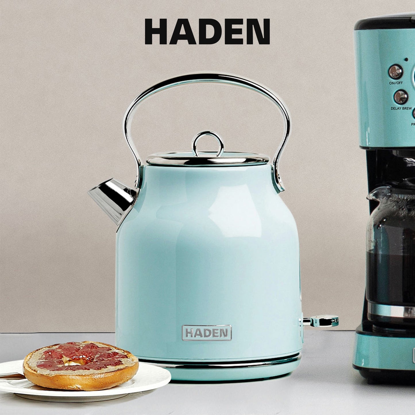 Haden Heritage 1.7L Stainless Steel Electric Water Kettle, Turquoise & Chrome