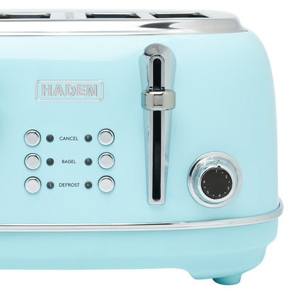 Haden Heritage 4 Slice Wide Slot Stainless Steel Toaster, Turquoise & Chrome